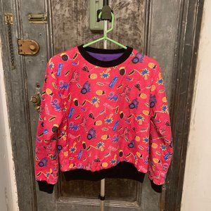 XS Small Vintage 80s 90s reversible crewneck sweatshirt puffer colorful bright p
